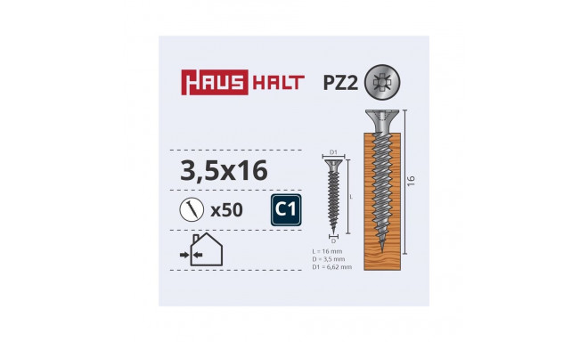 puitlaastplaadi kruvi 3.5x16 valge tsingitud 50 tk G1