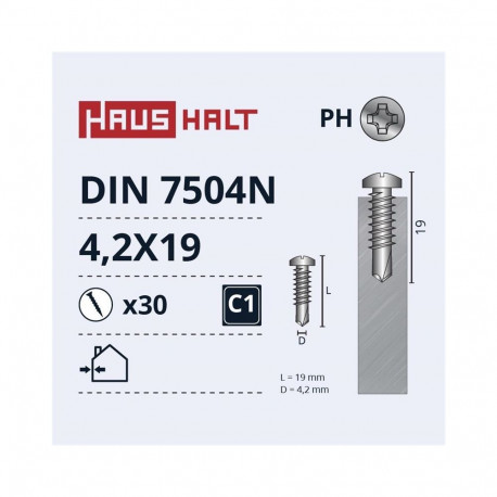 SELF SCREWS 4.2X19 DIN7504N ZN 30PCS