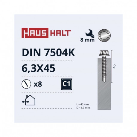 SELF SCR 6.3X45 MET DIN7504K ZN 8PCS M1