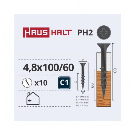 DRYWALL SCR puidu jaoks 4.8x100/60 10 tk O2