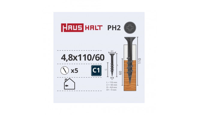 DRYWALL SCR puidu jaoks 4.8x110/60 5 tk O2
