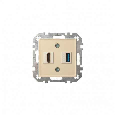 FLUSH MOUNTING HDMI+USB SOCKET SAND