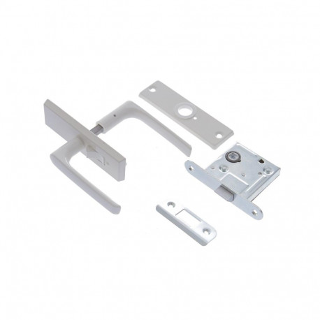 lukk valgete katteplaatide ja käepidemetega