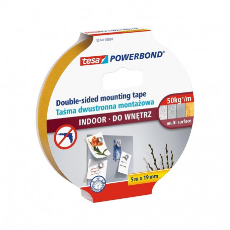 kahepoolne teip siseruumides 50kg 5m x 19mm