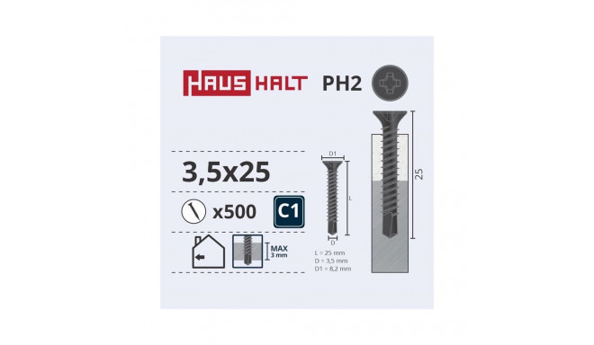 DRYWALL SCREW MET 3.5X25 WITH DRL (500)