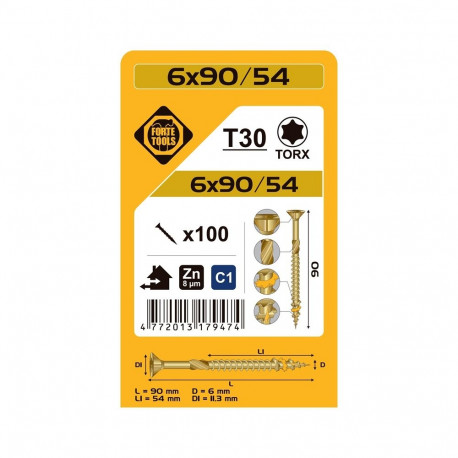 CHIPBOARD SCR T30 6.0X90/54 YELL ZN(100)