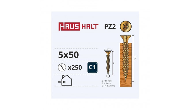 CHIPBOARD SCREW 5.0X50 YELLOW ZP (250)