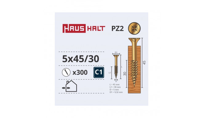 CHIPBOARD SCREW 5.0X45/30 YELLOW ZP(300)