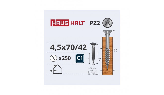 CHIPBOARD SCREW 4.5X70/42 WHITE ZP (250)