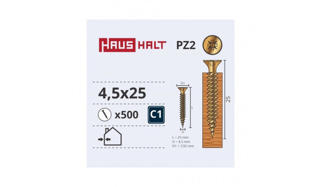 CHIPBOARD SCREW 4.5X25 YELLOW ZP (500)