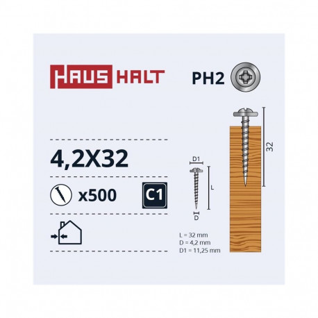 isekeerav kruvi 4.2x32 metall puit Zn (500)