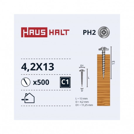 SELF SCREW 4.2X13 METAL WOOD ZN (500)
