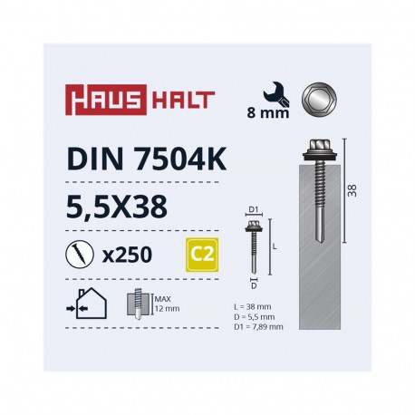 SELF SCRE 5,5X38 DIN7504K 12MM+EPDM(250)