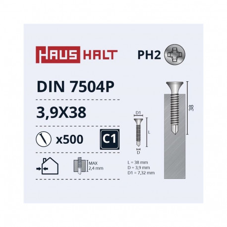 isekeermestuv kruvi 3.9x38 DIN7504P ZN (500)