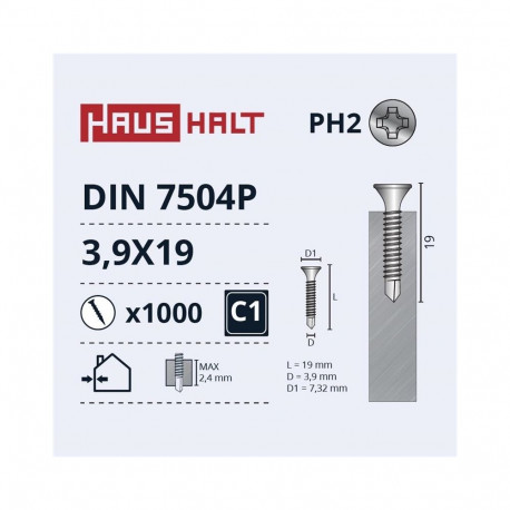 SELF SCREW 3,9X19 DIN7504P ZN (1000)