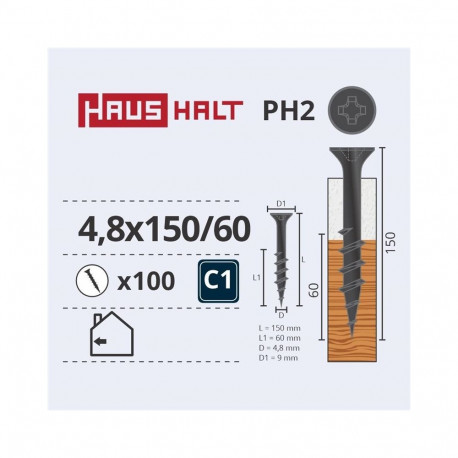 kipsikruvi puidu jaoks 4.8x150/60 (100)