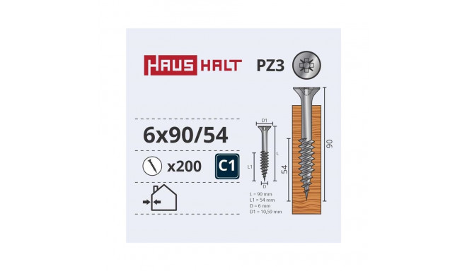 CHIPBOARD SCREW 6.0X90/54 WHITE ZP (200)