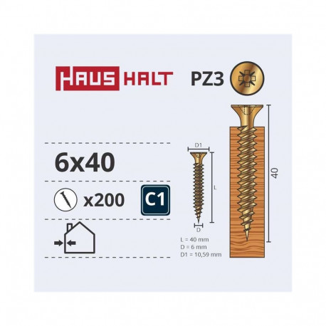CHIPBOARD SCREW 6.0X40 YELLOW ZP (200)