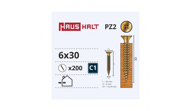 CHIPBOARD SCREW 6.0X30 YELLOW ZP (200)