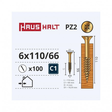 CHIPBOARD SCREW 6.0X110/66 YELLOWZP(100)