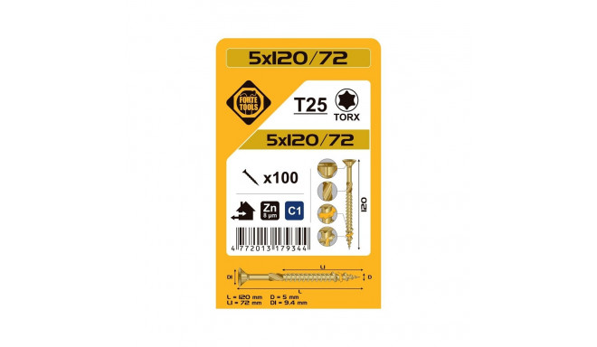 CHIPBOARD SCR T25 5.0X120/72 YELL ZN(100