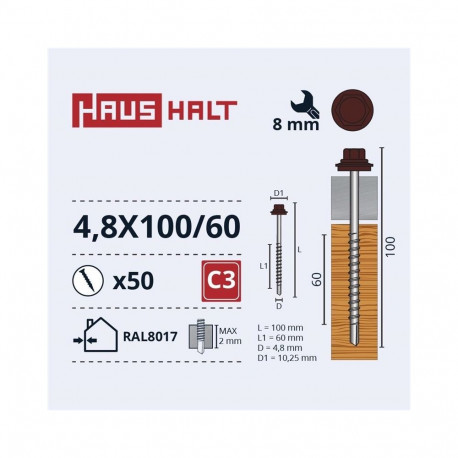 SELF SCRE 4,8X100/60 WO+EPDM pruun (50)