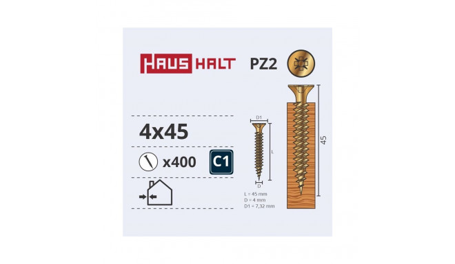CHIPBOARD SCREW 4.0X45 YELLOW ZP (400)