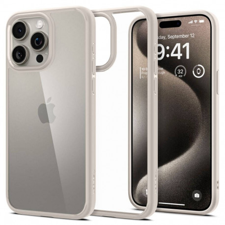 Kaitseümbris Ultra Hybrid, Apple iPhone 15 Pro Max, läbipaistev beeži äärega, Spigen