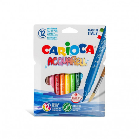 Viltpliiatsid CARIOCA pintsel otsaga, 12 värvi