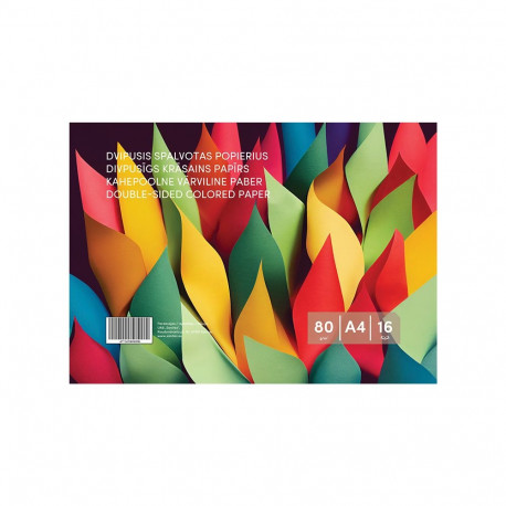 Kahepoolne värviline paber, 16 lehte, A4, 80 gsm