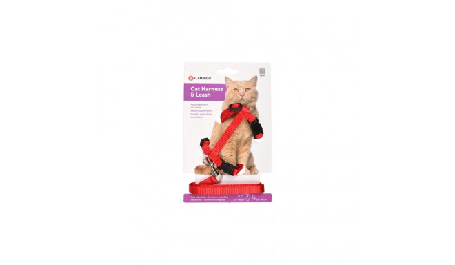 Flamingo red harness with a strap for a kitten