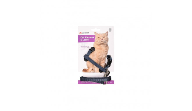 Flamingo granite blue braces for cats with a leash