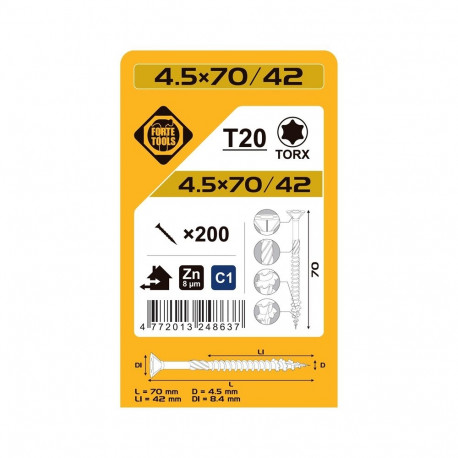 valge laastplaadivint T20 4.5x70/42 ZN(200