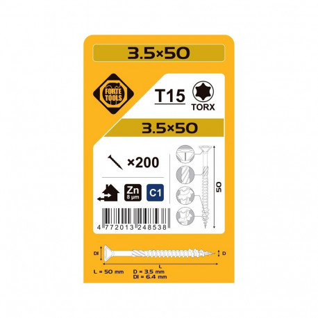 CHIPBOARD SCR T15 3.5X50 WHITE ZN(200)