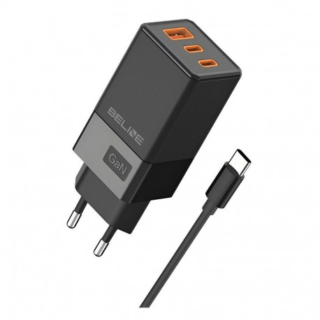 Laadija 65W GaN 2xUSB-C + USB-A + USB-C kaabel, must