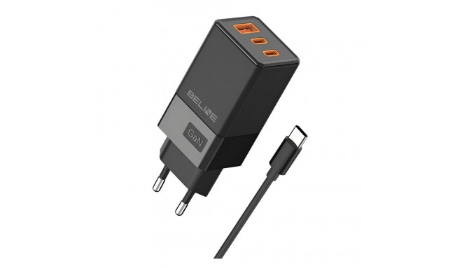 Laadija 65W GaN 2xUSB-C + USB-A + USB-C kaabel, must