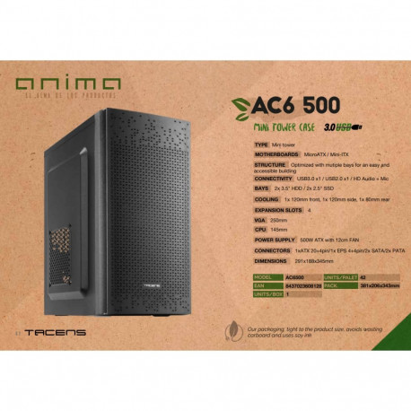 Anima AC6 500 Mini-Tower PC Case mATX / 500W / Black