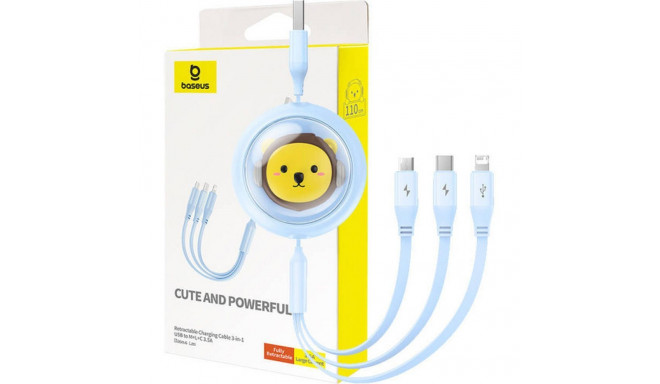 BASEUS retractable cable 3in1 USB A to Micro USB / Lightning / Type C CB000063 1,1 m blue
