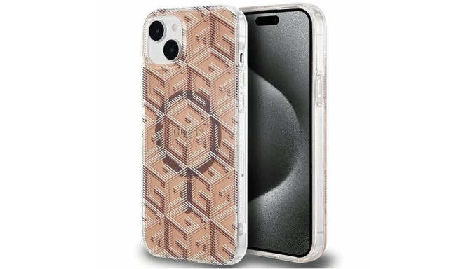 GUESS case for IPHONE 15 compatible with MagSafe GUHMP15SHGCUSTGW (IML GCUBE) brown