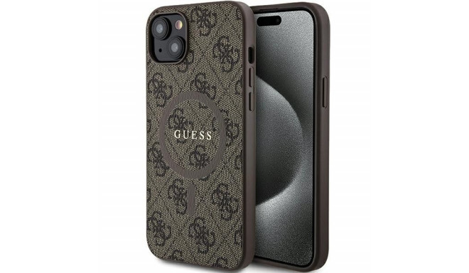 GUESS case for IPHONE 15 compatible with MagSafe GUHMP15SG4GFRW (4G Ring classic logo) brown