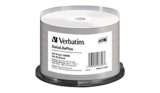 VERBATIM 50x CD-R DL+ 700MB 52x SP AZO wide thermal printable surface non-ID