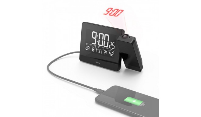 The Hama "Plus Charge" Projection Alarm Clock in black is a multifunctional radio-c