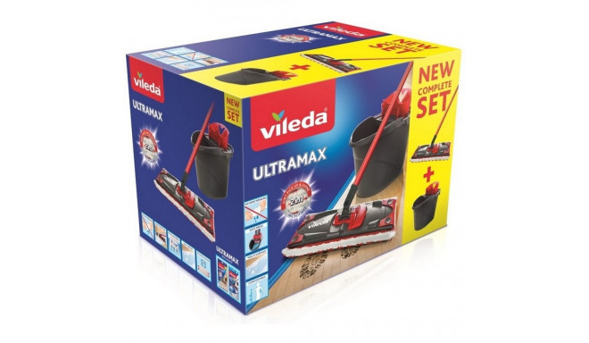 Mop with Dual Action Bucket Vileda Ultramax Mop Set Black Red Microfibres