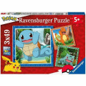 3 Pusle Komplekt Pokémon Ravensburger 05586 Bulbasaur, Charmander & Squirtle 147 Tükid, osad