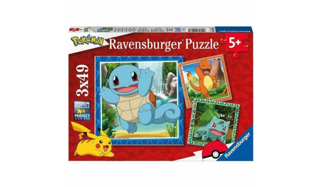 3 Pusle Komplekt Pokémon Ravensburger 05586 Bulbasaur, Charmander & Squirtle 147 Tükid, osad