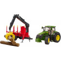 Bruder John Deere 7R 350 m forwarding trailer, model vehicle (green/red, incl. 4 tree trunks)