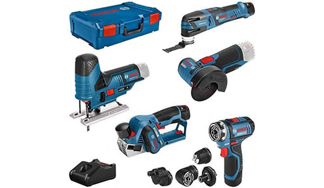 Bosch 5-piece 12-volt tool set, GSR + GOP + GHO + GWS + GST (blue, 3x Li-ion battery, XL-BOXX)