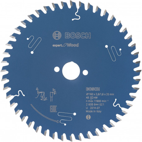 Bosch circular saw blade Expert for Wood, 160mm, 48Z (bore 20mm)