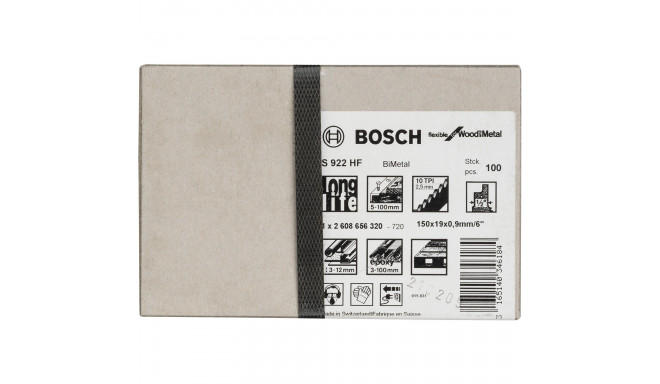 Bosch saber saw blade S 922 HF Flexible for Wood and Metal, 100 pieces (length 150mm)