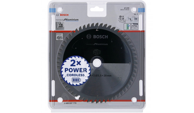 Bosch circular saw blade standard for aluminum, 190mm, 56Z (bore 20mm, for cordless saws)